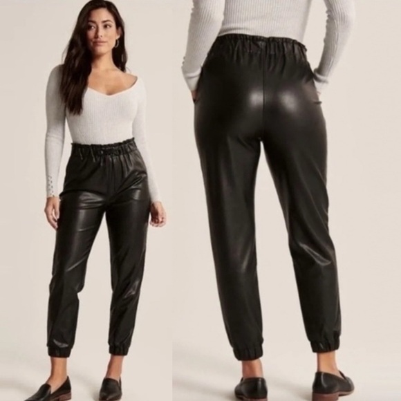 Abercrombie & Fitch Vegan Leather Black Jogger size Small - Picture 1 of 10
